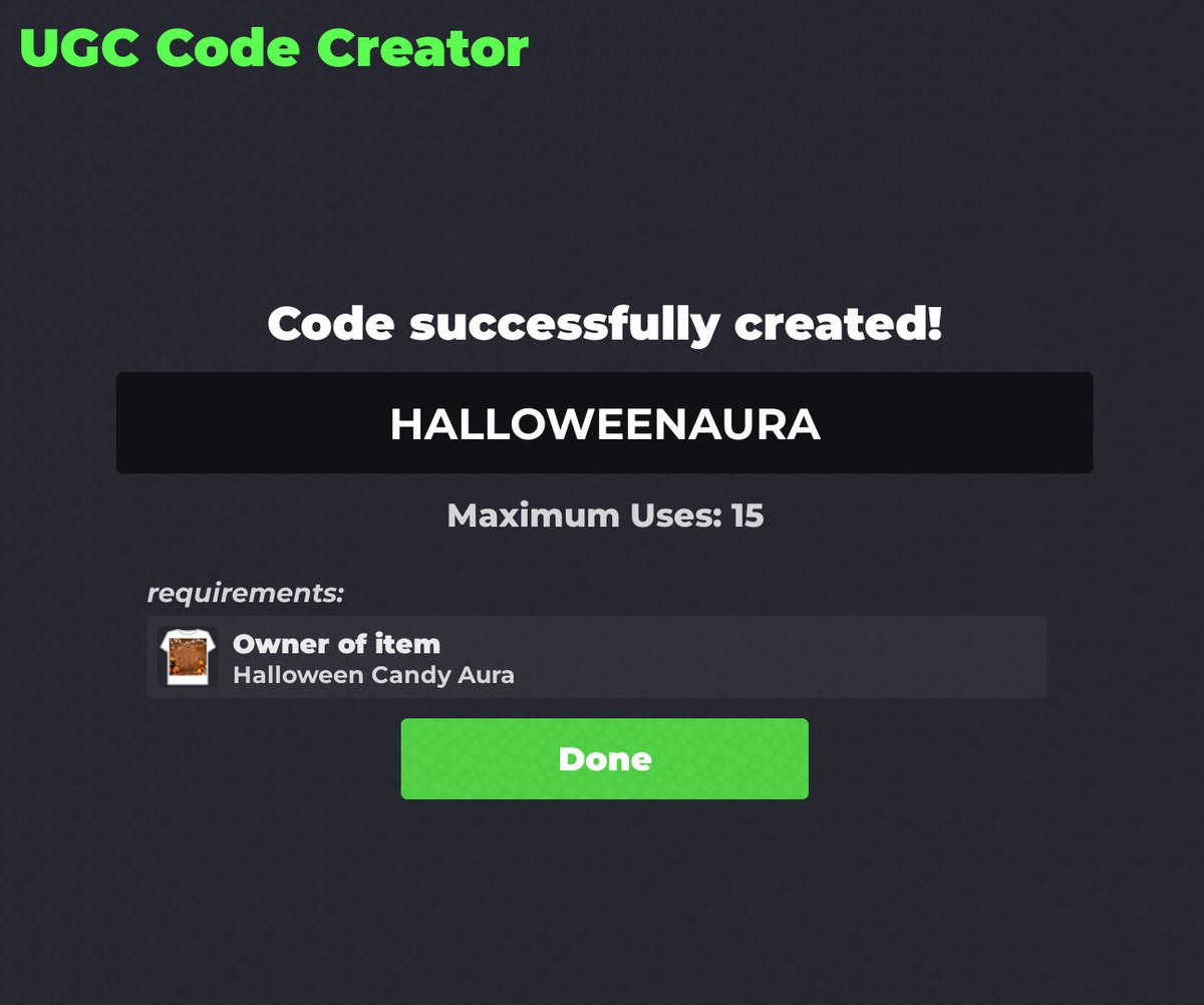 🎃For those who instantly want the item, here’s the code!🎃
👻The #1 serial will be to whoever buys it first so if you want a good serial on the item then be quick!👻
🔥The extra code drops will be in my server: discord.gg/HMyNcpunX🔥