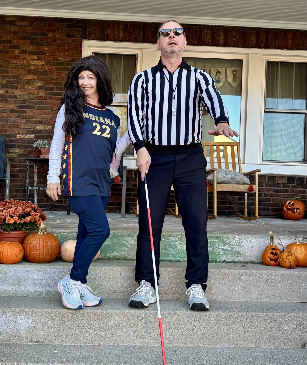 Nancy and I dressed up as <a href="/CaitlinClark22/">Caitlin Clark</a> of the <a href="/IndianaFever/">Indiana Fever</a> and a typical <a href="/WNBA/">WNBA</a> referee. Happy #Halloween