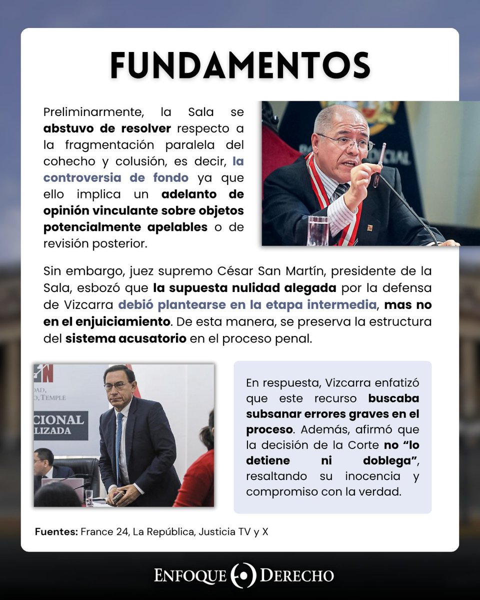 EnfoqueDerecho's tweet image. #PoderJudicial 🏛 
¿Sabías que la #CorteSuprema declaró #infundada el recurso de #casación interpuesto por Martín Vizcarra que pretendía anular su #juicio penal?  En el siguiente carrusel, #EnfoqueDerecho examina esta decisión  
¿Qué opinas de este fallo? 
¡Coméntanos! 📷⬇