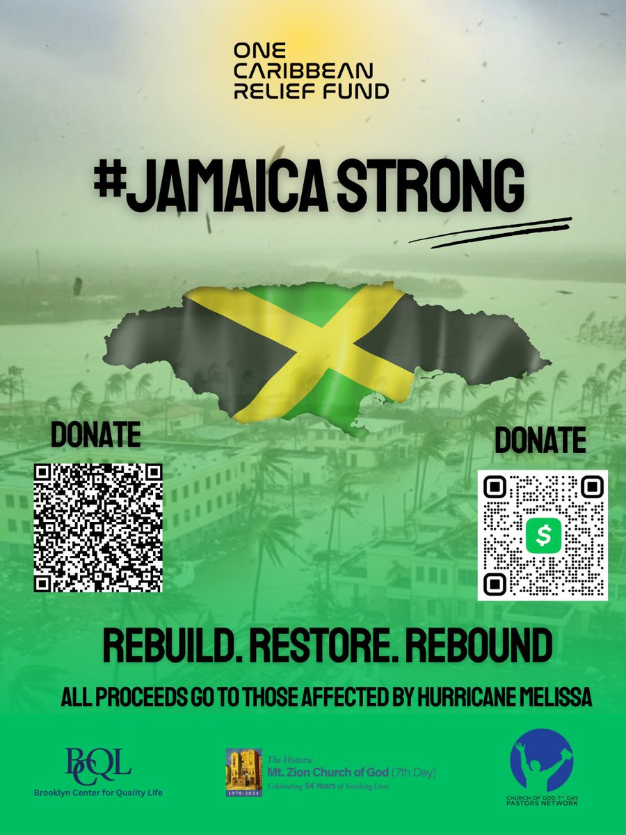 We are deeply saddened by the devastation caused by Hurricane Melissa. Our hearts are with Jamaica.
In partnership with the One Caribbean Relief
Fund, BCQL is supporting debris removal and hot meal distribution for affected families.
Donate Here: bit.ly/438mWUh
#Jamaica