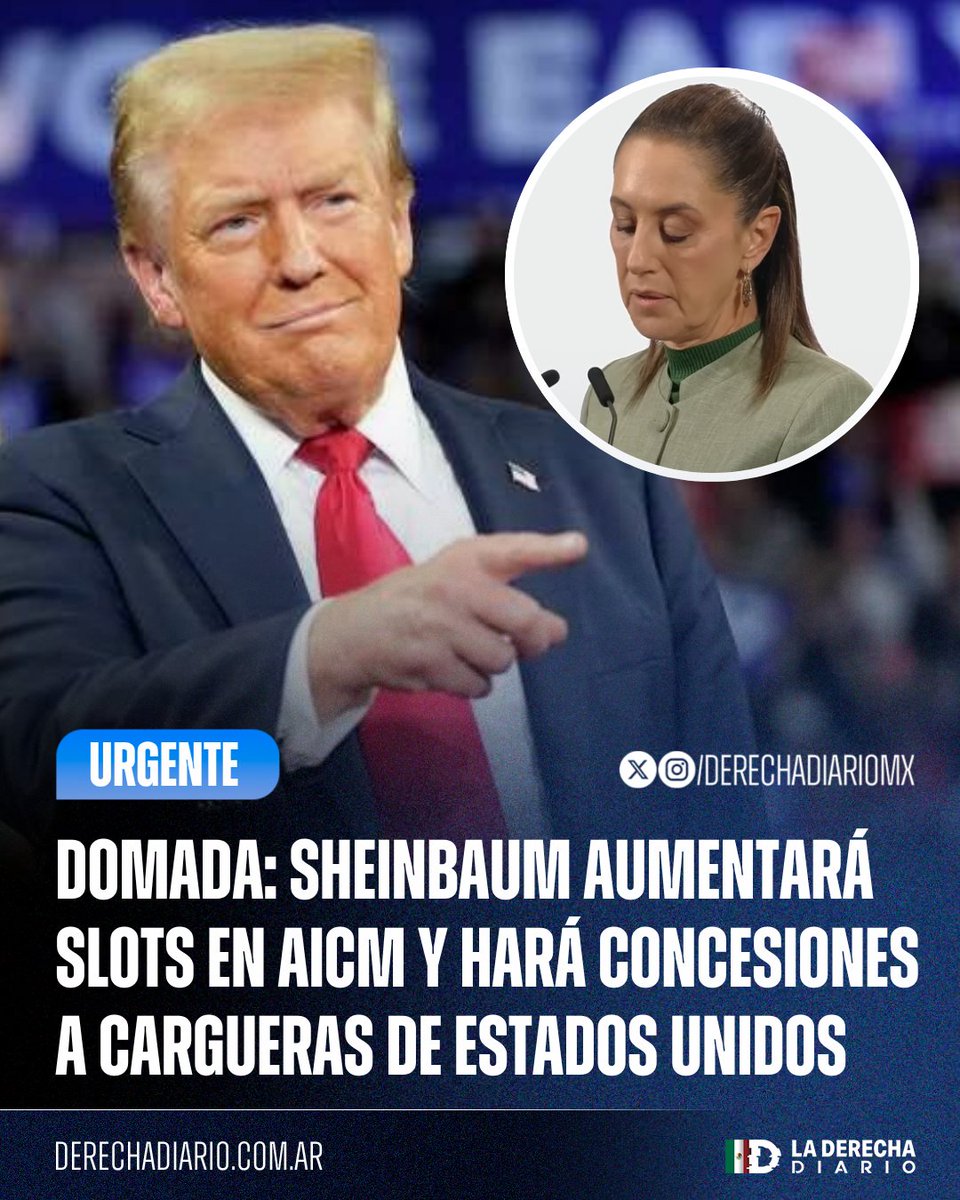 🚨🇲🇽🇺🇸 | #URGENTE DOMADA MONUMENTAL: La inservible Claudia Sheinbaum fue domada fácilmente por Trump y reabrirá espacios en el AICM que AMLO había movido al AFA, además de garantizar concesiones a cargueras estadounidenses.