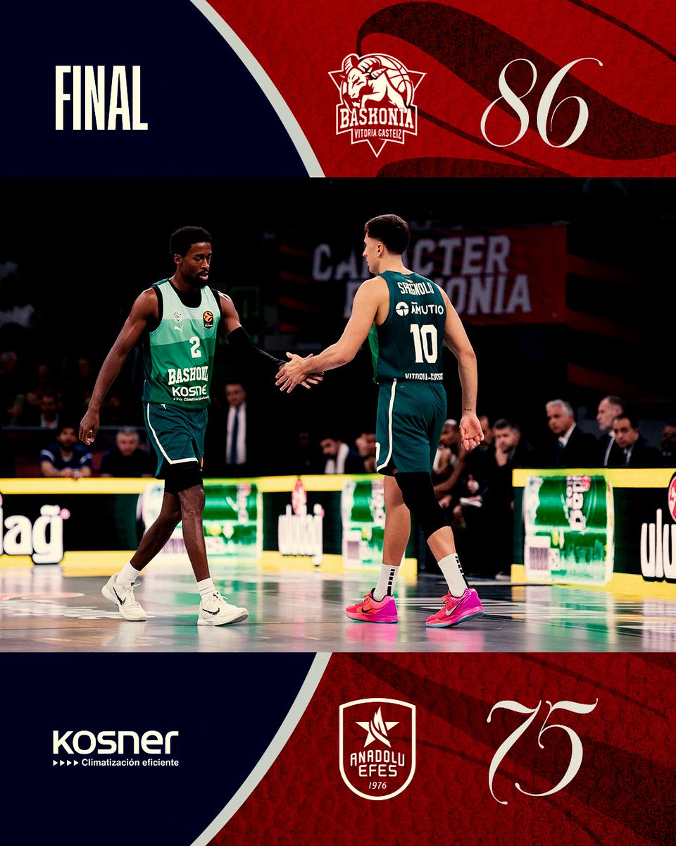 Baskonia's tweet photo. LA VICTORIA SE QUEDA EN CASA!!!!💪

Sumamos una más en @EuroLeague 
Goazen!!!!! https://t.co/BUDJr0JOZw