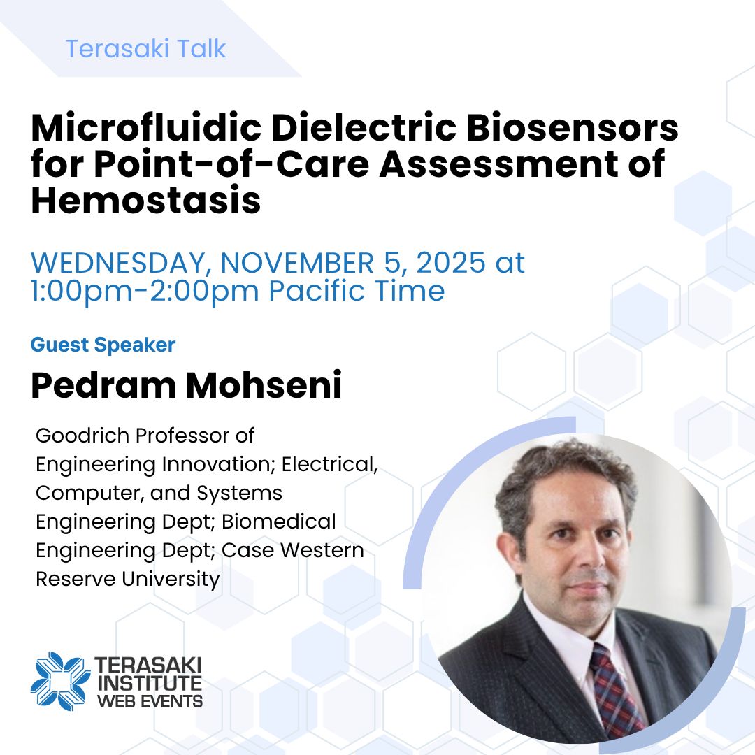 📣 Event Reminder! 📣 

Check out next week’s Terasaki Talk session featuring Dr. Pedram Mohseni, Goodrich Professor of Engineering Innovation in the Departments of Electrical, Computer, and Systems Engineering and Biomedical Engineering at Case Western Reserve University. 

📅