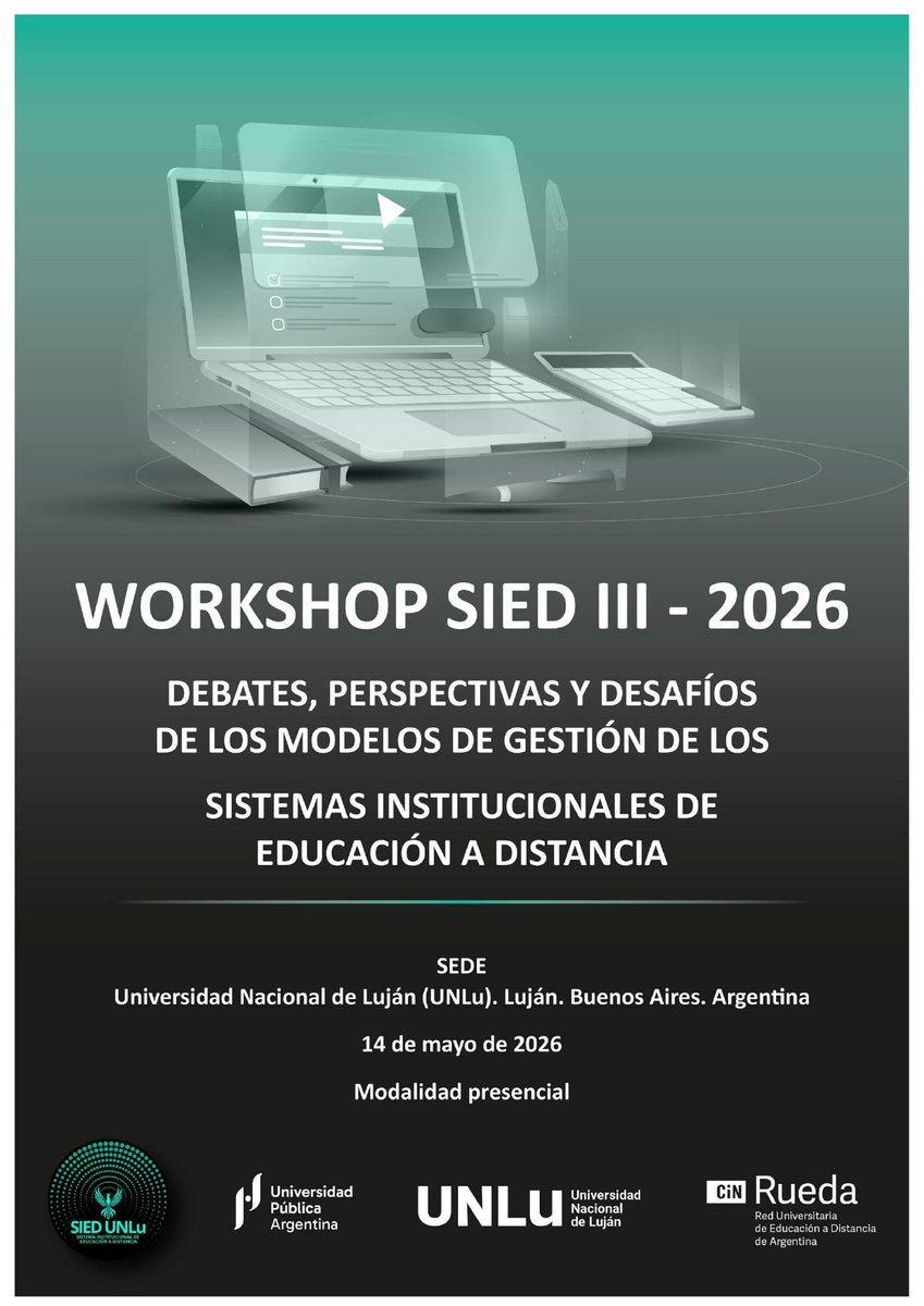 SIEDUNMDP's tweet photo. La @unlu.oficial será la sede del Workshop SIED III (¡tras UNMDP 2020 y UNS 2022!): "Debates, perspectivas y desafíos de los modelos de gestión en los sistemas institucionales de educación a distancia."

➡️ Un encuentro presencial clave para equipos de gestión SIED. https://t.co/8vSadc3ToD