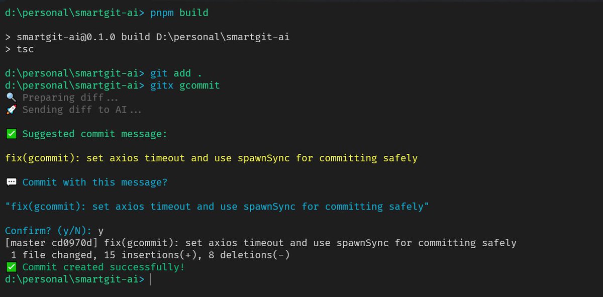 suraniharsh00's tweet image. Built a small tool for my daily dev pain — staring at the terminal thinking “what the hell do I write in this commit msg?” 😩
Now my AI reads the diff, suggests a clean commit line, and I just hit enter &amp;amp; vibe
Built for myself, but honestly… might ship it 👀
#DevLife #AIForDevs