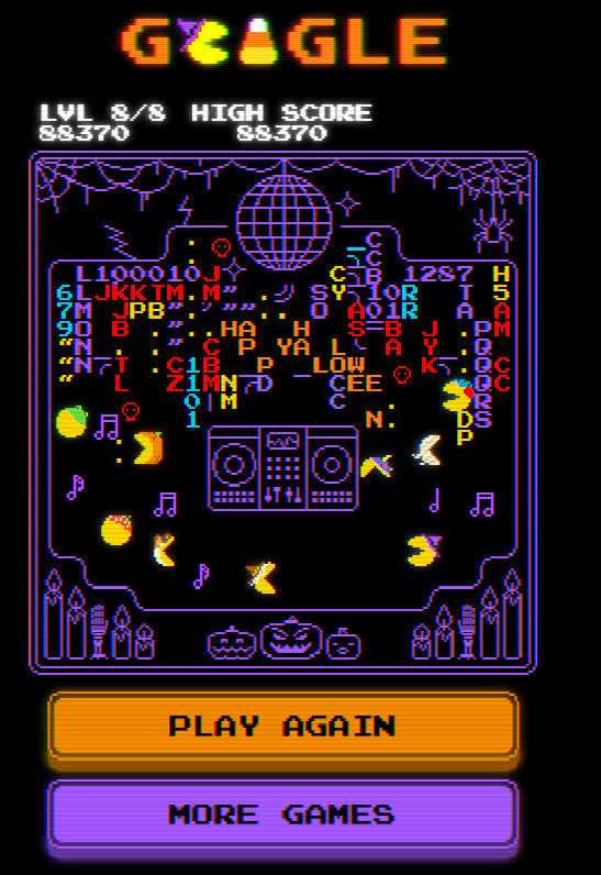 Rayger__'s tweet photo. The @Google #PacMan #Halloween edition was fun! Looked what other people do and im suprised  how good i did. Can you beat mine? 🫡😈 https://t.co/rbCiiPgSeZ