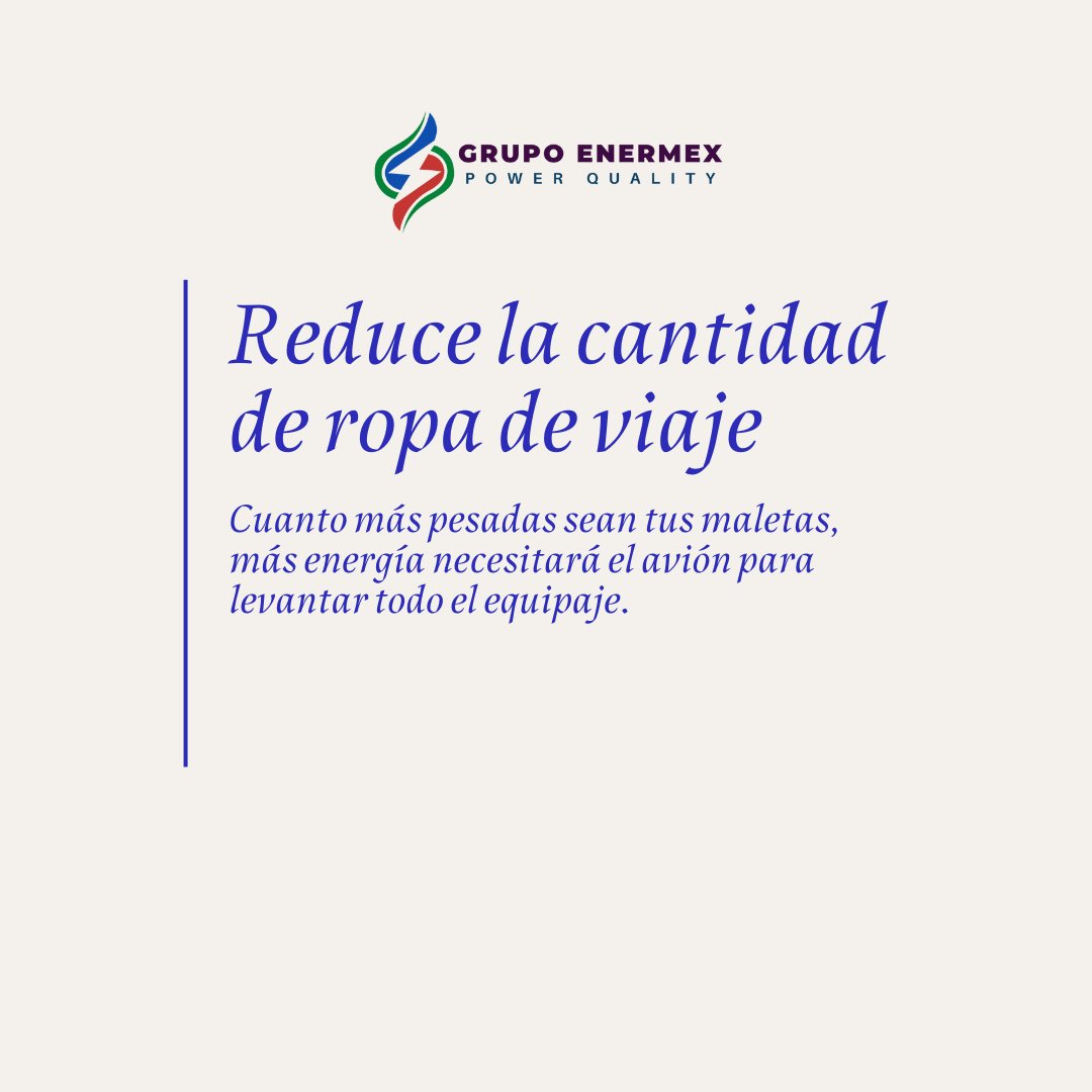 ¿Sabías que el peso de tu equipaje afecta el consumo de combustible de un avión? ✈️ Cuanto más pesadas sean tus maletas, más energía necesitará la aeronave para volar. 

#GrupoEnermex #ViajeSostenible #EmpacaLigero #HuellaDeCarbono #ConsumoConsciente