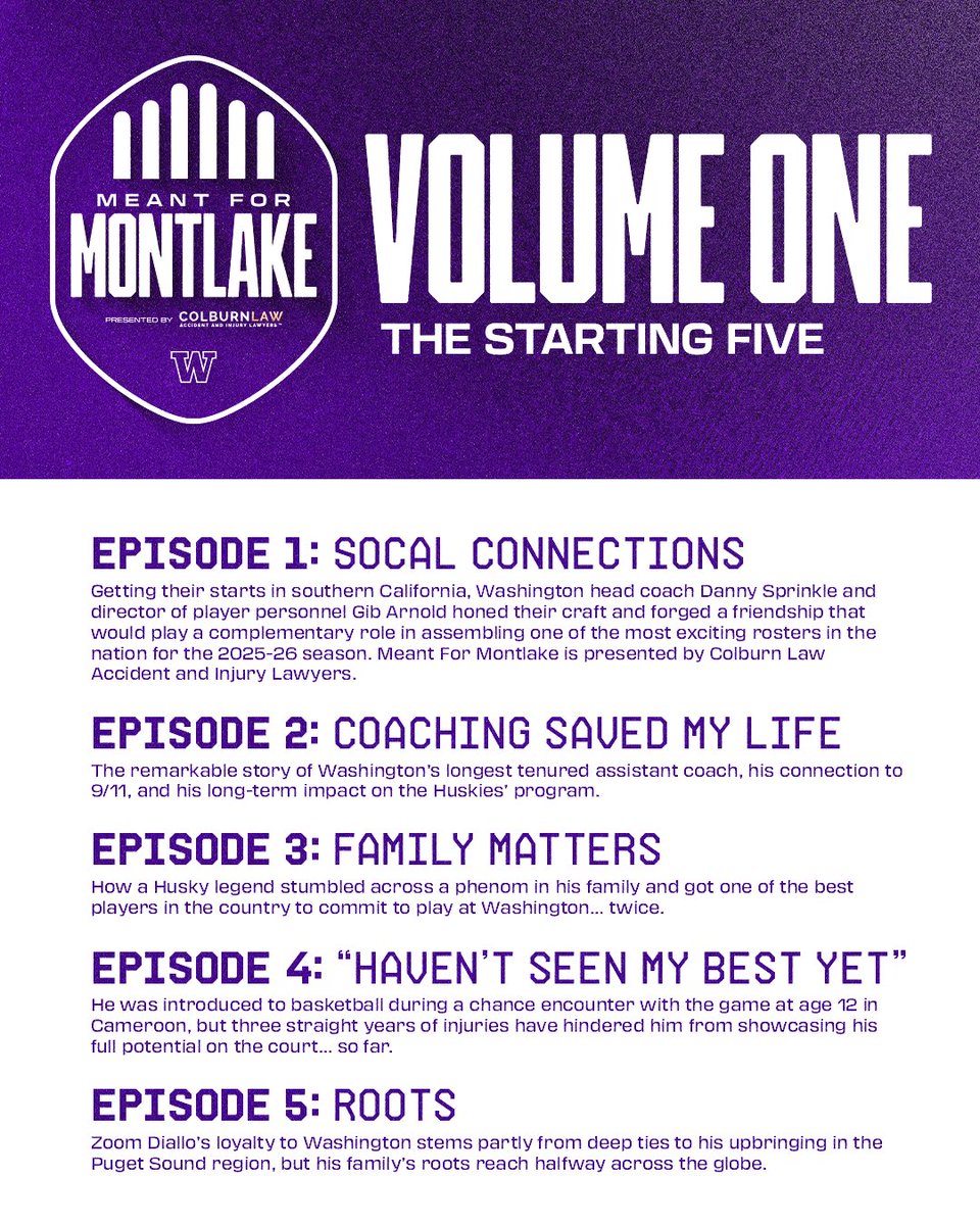 For the 🔝 of your queue 🎙️

Dive into the first 5️⃣ episodes of 𝐌𝐞𝐚𝐧𝐭 𝐟𝐨𝐫 𝐌𝐨𝐧𝐭𝐥𝐚𝐤𝐞, capturing the stories that shaped the 2025-26 <a href="/UW_MBB/">Washington Men's Basketball</a> team.

Listen on the Go Huskies App, <a href="/UWAthletics/">Washington Athletics</a> YouTube or anywhere you get podcasts → gohuskies.com/MeantForMontla…

#GoHuskies