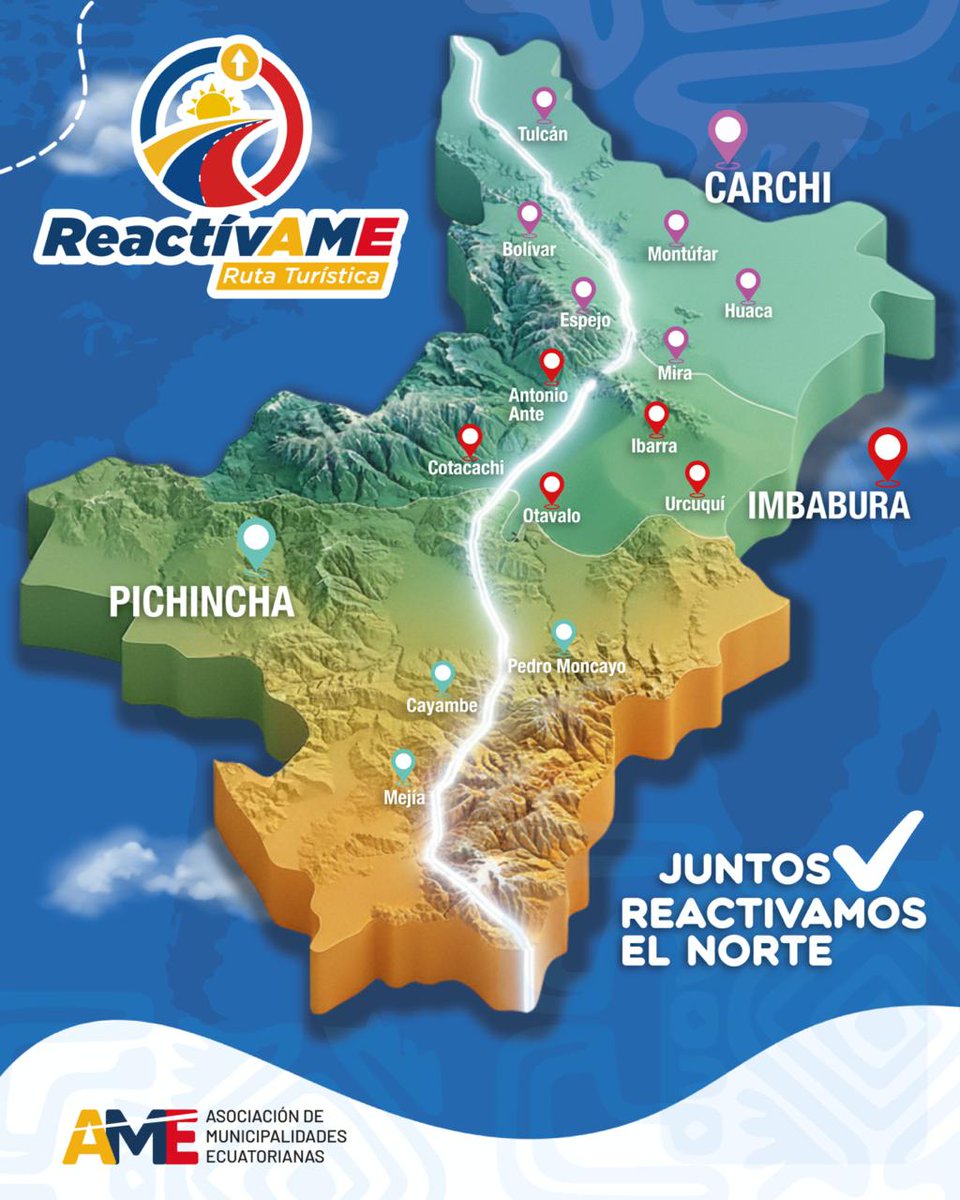 AMEcuador's tweet image. 🌎✨ #ReactivAME | La ruta turística que reactiva la economía de los cantones
¡Este feriado descubre #Ecuador! 🌄

Sigue la ruta turística y apoya la reactivación de los cantones que más lo necesitan.
Recorre #Pichincha, #Imbabura y #Carchi: cultura, paisajes que inspiran.