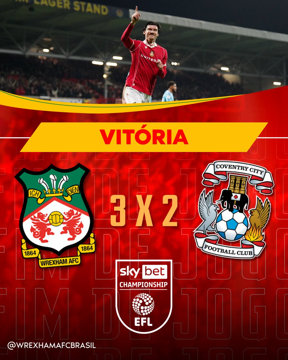 🎩 HAT-TRICK DE KIEFFER MOORE! WREXHAM 3x2 COVENTRY! 👑⚽️🔥

QUE NOITE MÁGICA NO RACECOURSE GROUND!

Kieffer Moore fez um HAT-TRICK no segundo tempo e o Wrexham VIROU o jogo contra o LÍDER INVICTO Coventry City, vencendo por 3x2! 🙌

⚡️ O Wrexham estava perdendo por 1x0 no
