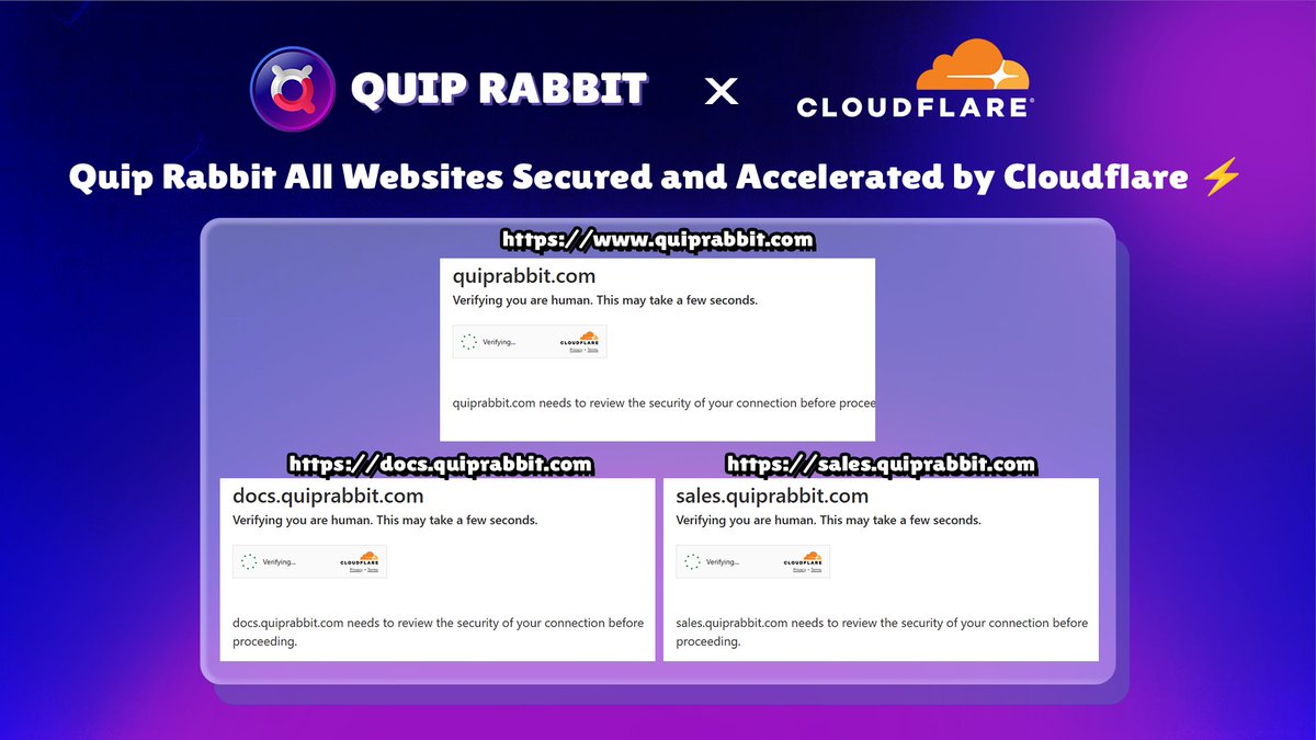 QuipRabbit's tweet image. Quip Rabbit All Websites Secured and Accelerated by Cloudflare⚡

Now and in the future, all Quip Rabbit websites are equipped with DDoS attack prevention, spam-bot protection, and global CDN acceleration, distributed across 330+ data centers in over 125 countries, including…