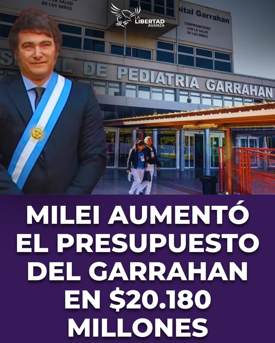 LLAsjs's tweet image. 🏥 HECHOS, NO RELATO 🇦🇷

El Gobierno de Javier Milei aumentó el presupuesto del Hospital de Niños Garrahan en $20.180 millones de pesos después de las elecciones —sin buscar rédito político—, demostrando que la gestión liberal prioriza resultados y no propaganda.