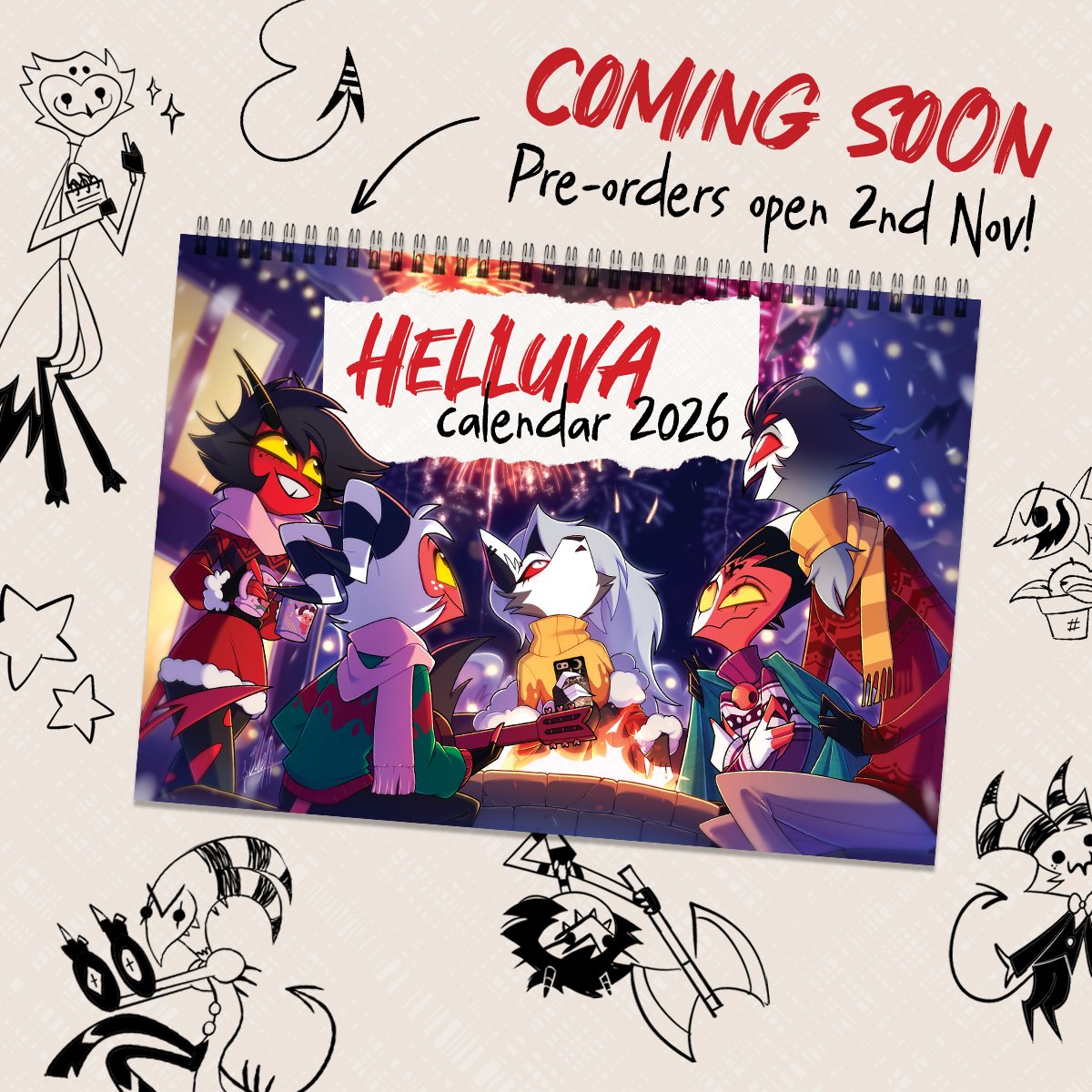 COVER REVEAL!! Mark the date, the Helluva Calendar is coming 2nd Nov 🗓 There's so much amazing art crammed into this thing, it's not one to miss!! 
Cover art is by <a href="/elleapdraws/">elleap ✨ Comms closed!</a> ✨️
#helluvaboss #helluvacalendar