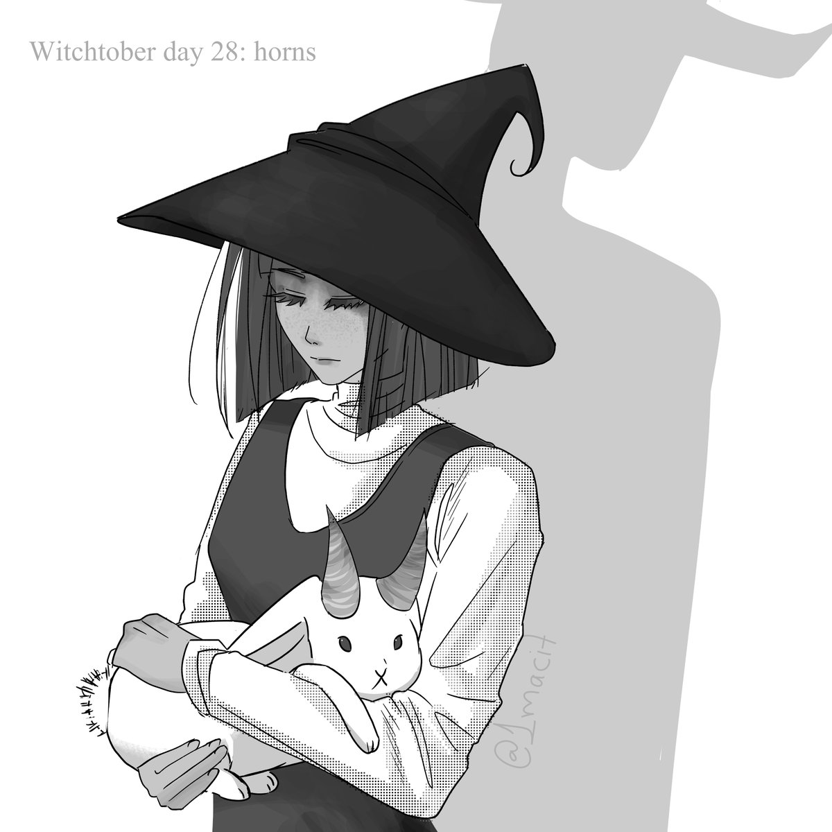 1maci7's tweet photo. Witchtober day 28: Horns!
Reusing the character designs from last year's prompt, for me it's very hard to come up with a different design every day 🥴
#イラスト #イラスト練習中 https://t.co/WmSiEL9pJm