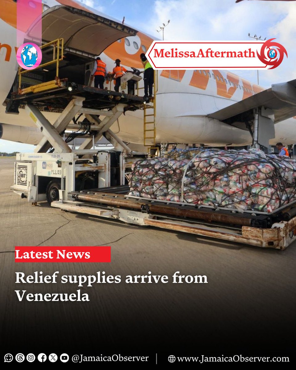 JamaicaObserver's tweet photo. Venezuela has joined the growing list of nations offering support to Jamaica in the wake of Hurricane Melissa. 

A recent flight arrived on the island carrying vital relief supplies to assist ongoing recovery efforts.

#HurricaneMelissa #MelissaAftermath #RecoveryEfforts #EyeOnMelissa #JamaicaStrong #StaySafeJamaica #JamaicaObserver #Jamaica
