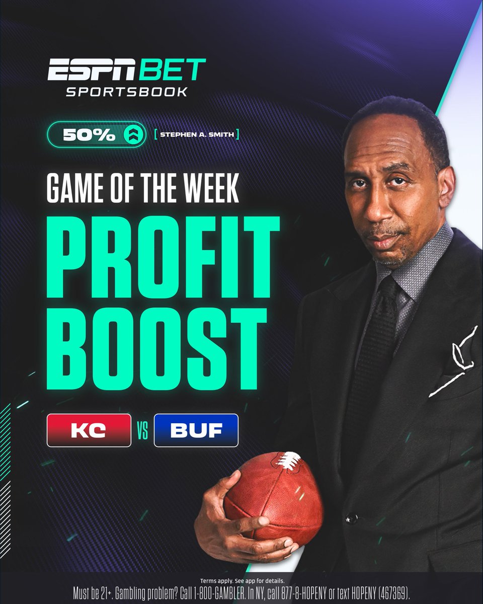 stephenasmith's tweet photo. Chiefs Kingdom vs Bills Mafia. Mahomes vs Allen. We’ve got some primetime heavyweight football on Sunday and I’m locking it in as my game of the week! 

Claim your 50% profit boost on @ESPNBet to get in on the action. https://t.co/UDiKtGiHbc
 #ad https://t.co/9mrwyNxV8Y