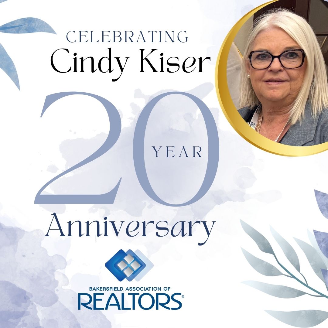 Celebrating 20 Years of Service!
We are incredibly grateful to Cindy Kiser for her 20 years of dedicated service to the Bakersfield Association of REALTORS®. 
Thank you, Cindy, for your outstanding contributions and for being such an essential part of our success!