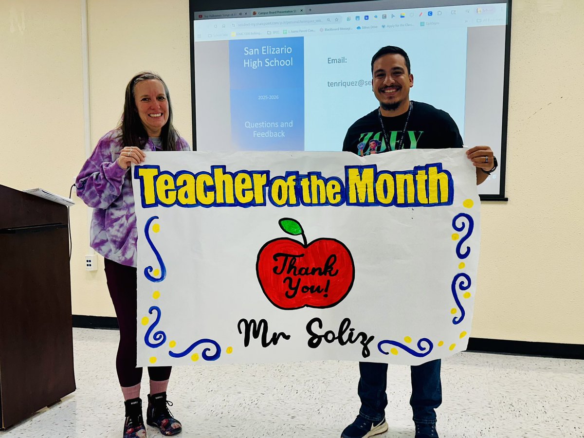 Big cheers for our Teacher of the Month of October Mr. Solis! 🎉Thank you for all you do for our students and for always leading with passion and pride. 💙💛🦅<a href="/TroyEnriquezSE/">T. Enriquez SEHS</a> #FlyLikeAChampion