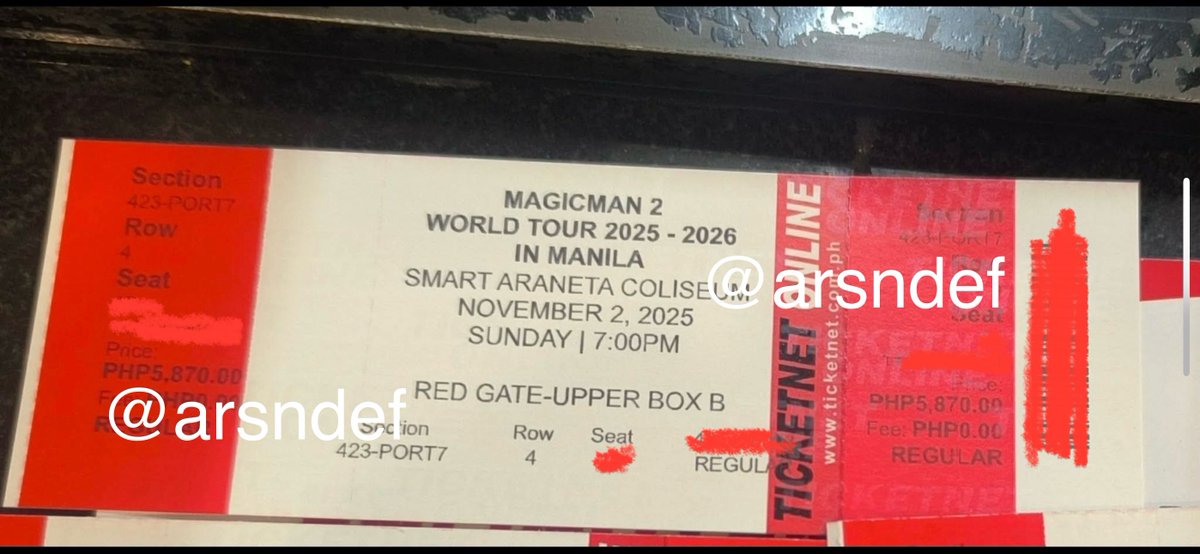 arskph's tweet photo. WTS LFB PH

Magicman 2 World Tour in Manila
Jackson Wang concert ticket

• 1 upper box B - section 423 row 4
• 6,020php - same price (w/ ticketnet online fee)

Negotiable. Can meet-up on d-day. DM @arsndef. 
#MAGICMAN2WORLDTOUR #MAGICMAN2INMANILA https://t.co/TQfo5eLZKe