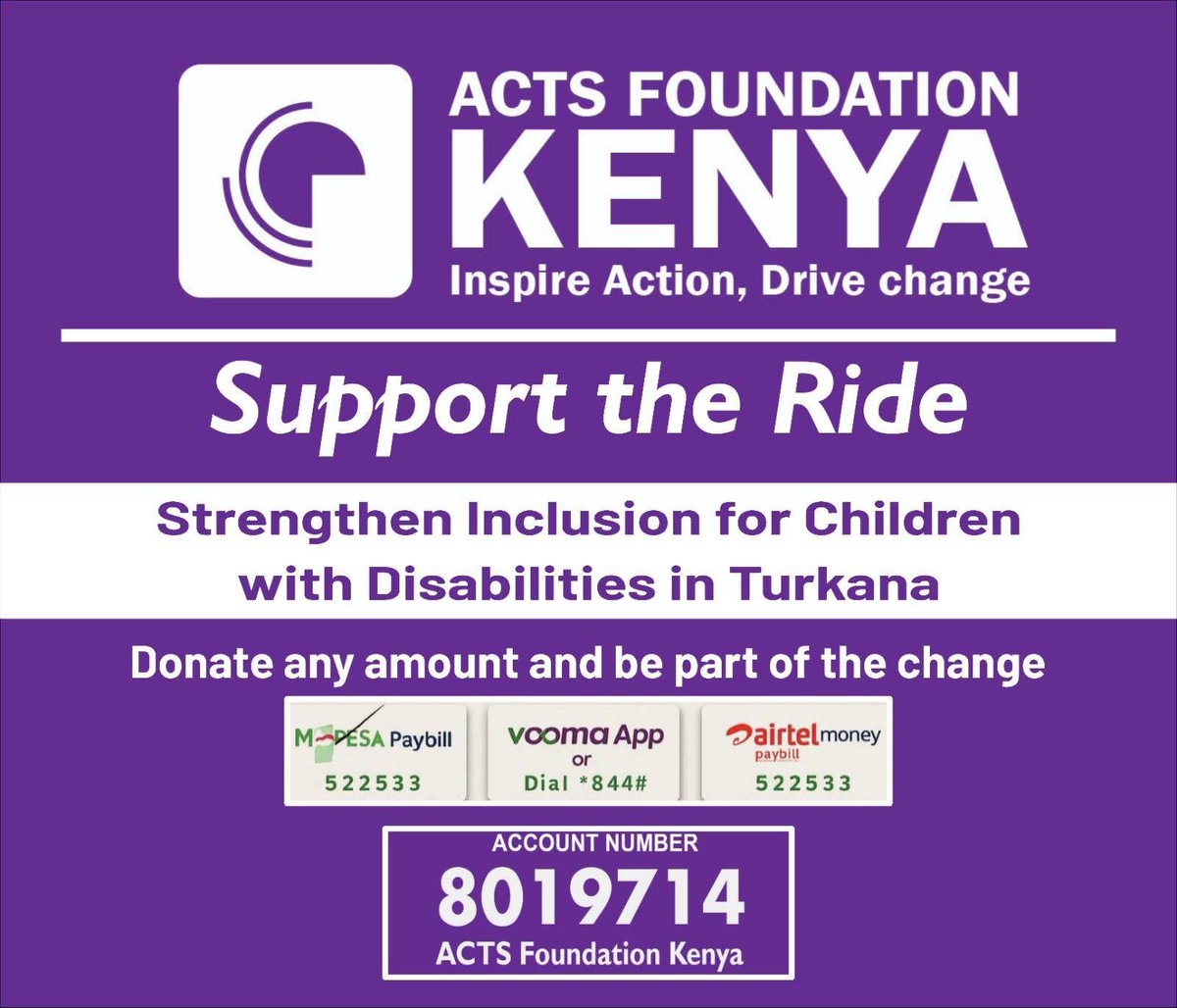 ACTsFoundKE's tweet photo. Day 6 Ride for Inclusion: Makindu ➡️ Voi!
Every kilometre counts toward supporting 500 children with disabilities in Turkana.
Support via
KCB: 522533 | Paybill: 8019714 (ACTS Foundation Kenya)
#RideForInclusion #CyclingForChange @CBM_Global_KE @ACTsFoundKE https://t.co/UTJuspWvJc