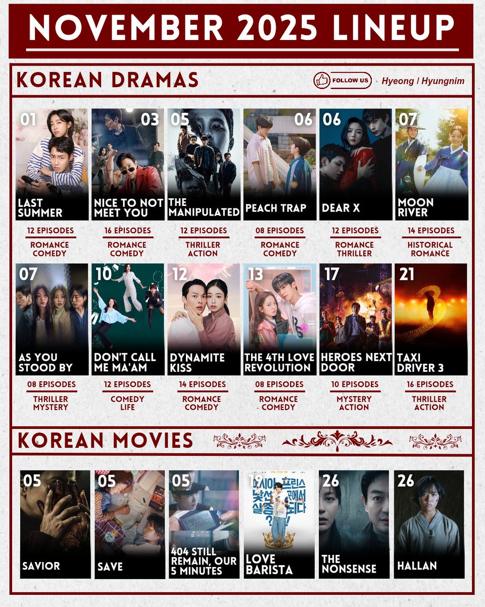 hyungnimkd's tweet image. The wait is over, the month we've been waiting for! Packed with rom-coms, thrillers, and action dramas 🍿🎬
#LastSummer #NiceToNotMeetYou #TheManipulated #PeachTrap #DearX #MoonRiver #AsYouStoodBy #DontCallMeMaam #DynamiteKiss #The4thLoveRevolution #HeroesNextDoor #TaxiDriver3
