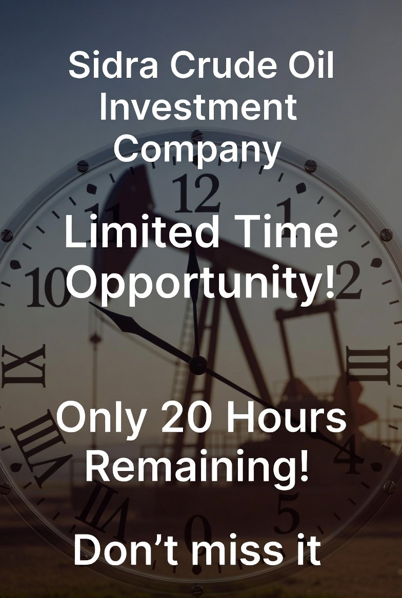 Only 20 hours left don't  miss it 

#SidraFamily, you should know that the crude oil market is a market where investors are making huge profits due to the rising price of crude oil. Investors do not lose money but rather make huge profits 
sidrastart.com/project/45ab68…

<a href="/sidrachain/">SidraChain</a>