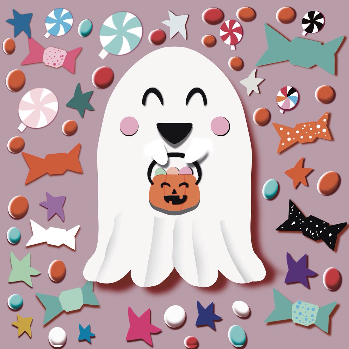 ElsyReinhardt's tweet photo. #halloween #drawlloween #drawlloween2025 @drawlloween this little #ghost surrounded by #candy is done with a #procreatetutorial from @floortjesart she deserves all the credit for this #jackolantern https://t.co/bBCNAKm5Qh