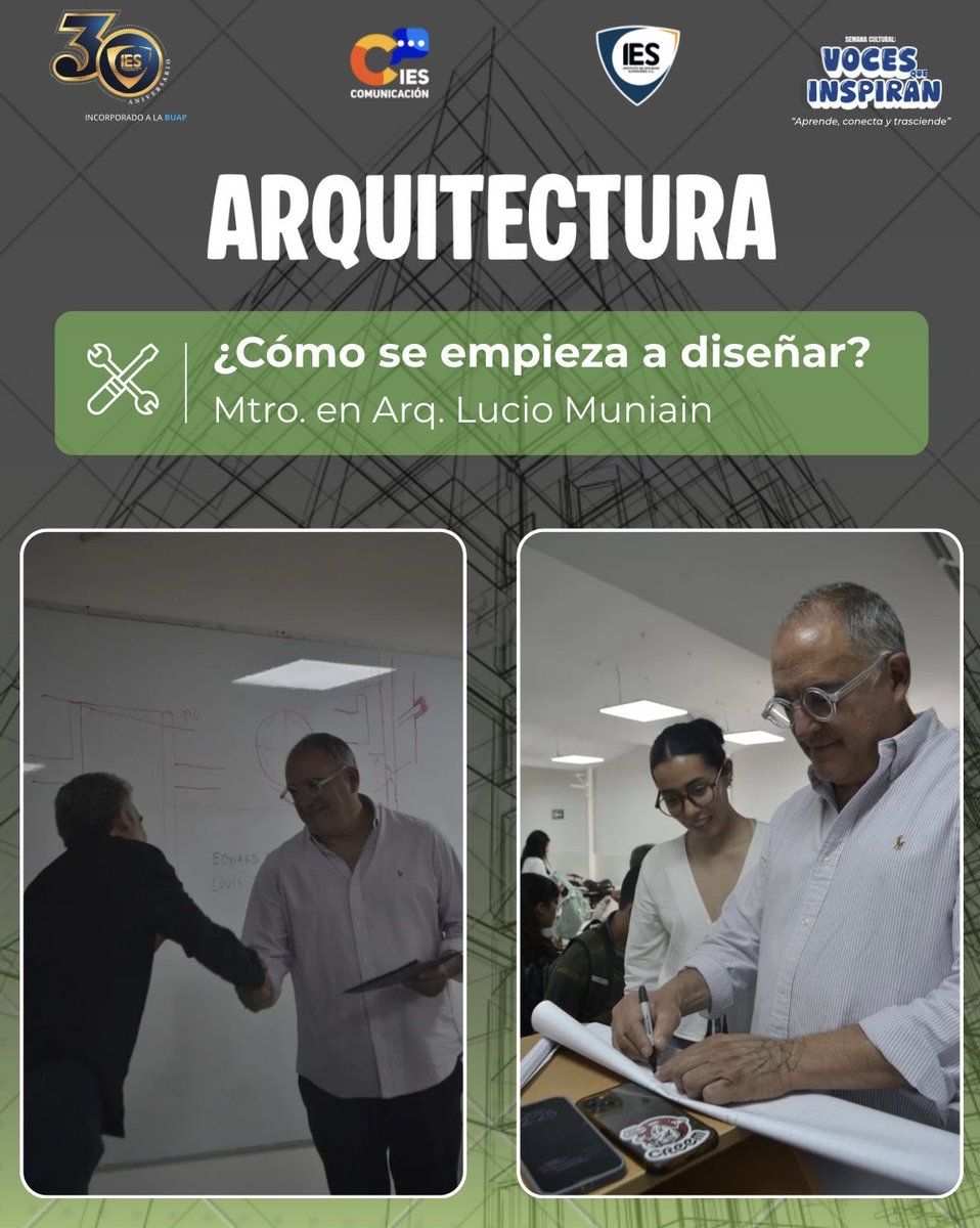 Los últimos días de la Semana Cultural “Voces que Inspiran” estuvieron marcados por el conocimiento y la experiencia. 🏛️📐

Además, el taller impartido por el  Mtro. en Arq. Lucio Muniain permitió a los estudiantes fortalecer su visión profesional y creativa. 💡💙