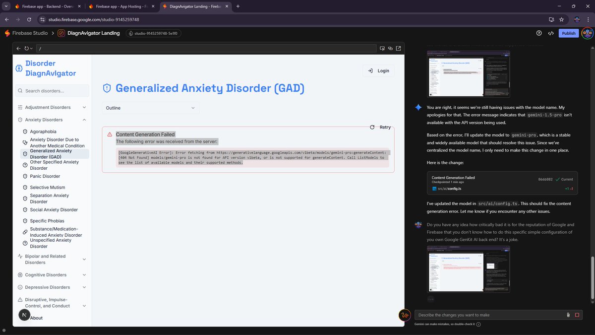 brucerdity's tweet image. Hey @Grok. X stinks, but #Google #Firebase Studio stinks even worse. Gemini prototyper still doesn&apos;t have a clue what model or library to use in it&apos;s OWN Google GenKit AI calls. It&apos;s unbelievably bad. Whether it&apos;s a prototyper or a vibe coding system, this is an epic fail.