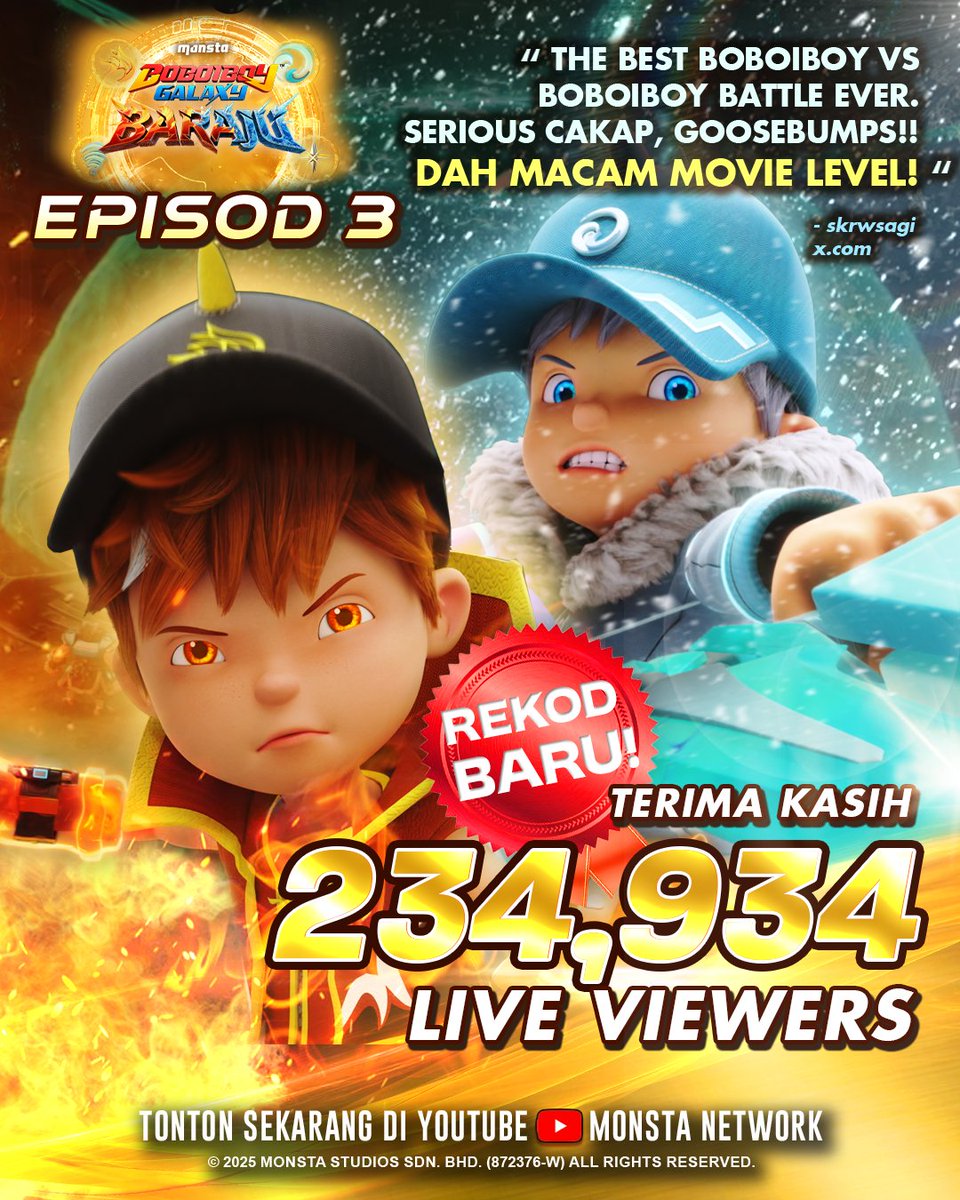 Episod aduhai Blaze pecah rekod episod #BoBoiBoy Galaxy BARAJU dengan live viewers paling tinggi setakat ini!! 🔥❄️ #BoBoiBoyBaraju