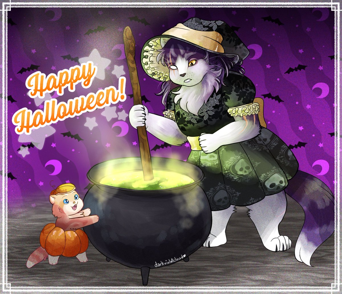 darkvioletcloud's tweet image. Happy Halloween from Moth and Cinder!