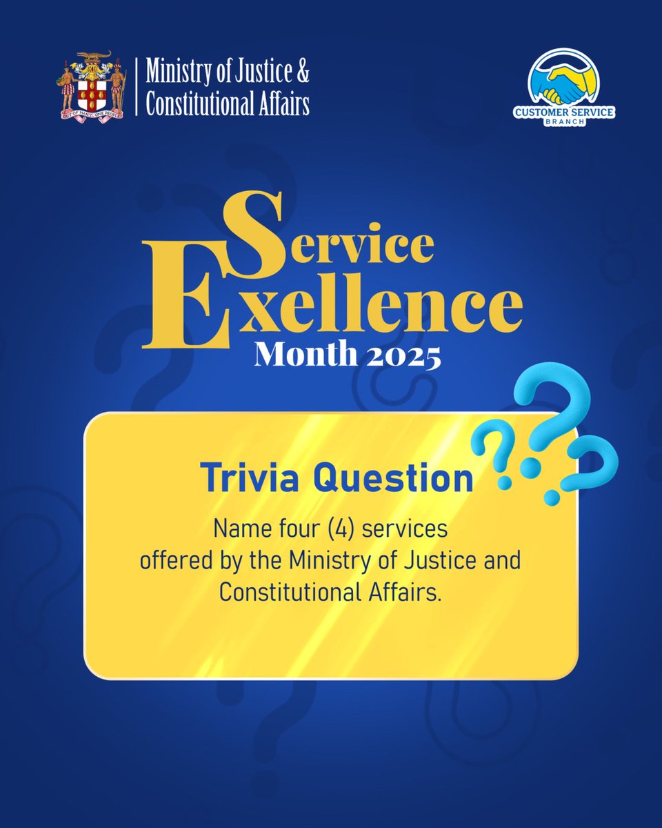 mojofficialjm's tweet image. The challenge continues! Test your knowledge, stay sharp, and honour the spirit of Service Excellence this October.

Your mission:
Engage 🧠 | Answer 🏆 | Win 🎉

Prizes await the quickest Agents with the right answer!

#FirstClassJusticeSystem