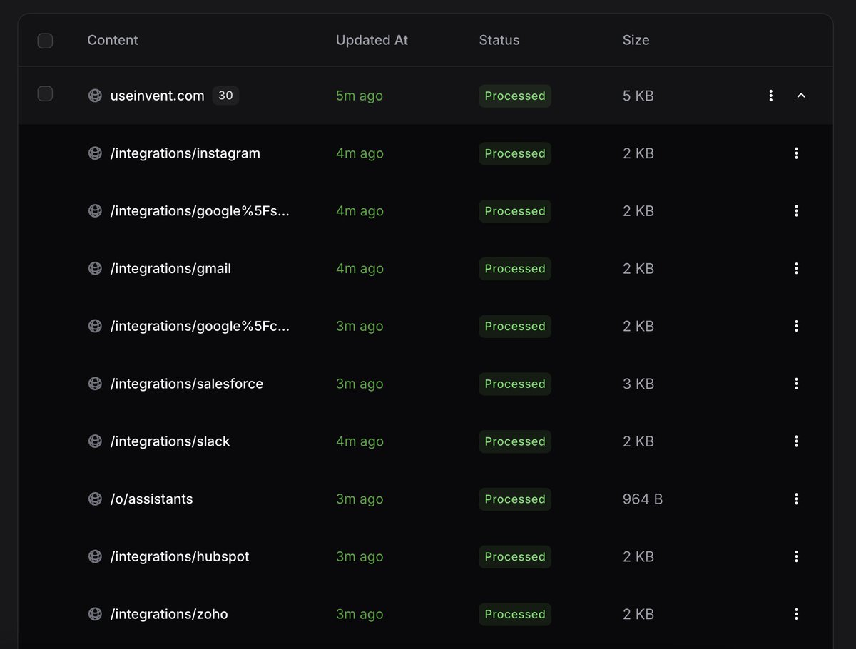zo0r's tweet image. now you can add your website as a knowledge base in @useinvent

up to 1,000 sub-pages per link  ;)