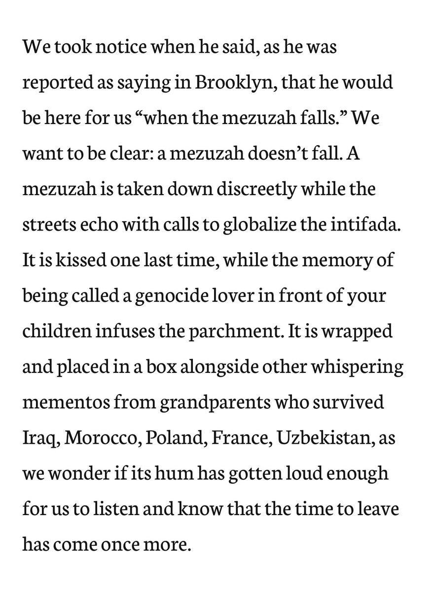 <a href="/daniela__127/">daniela</a> This paragraph is beautiful prose. Even from up here im Toronto I thought the line about Mezuzahs was an ominous foreshadowing.