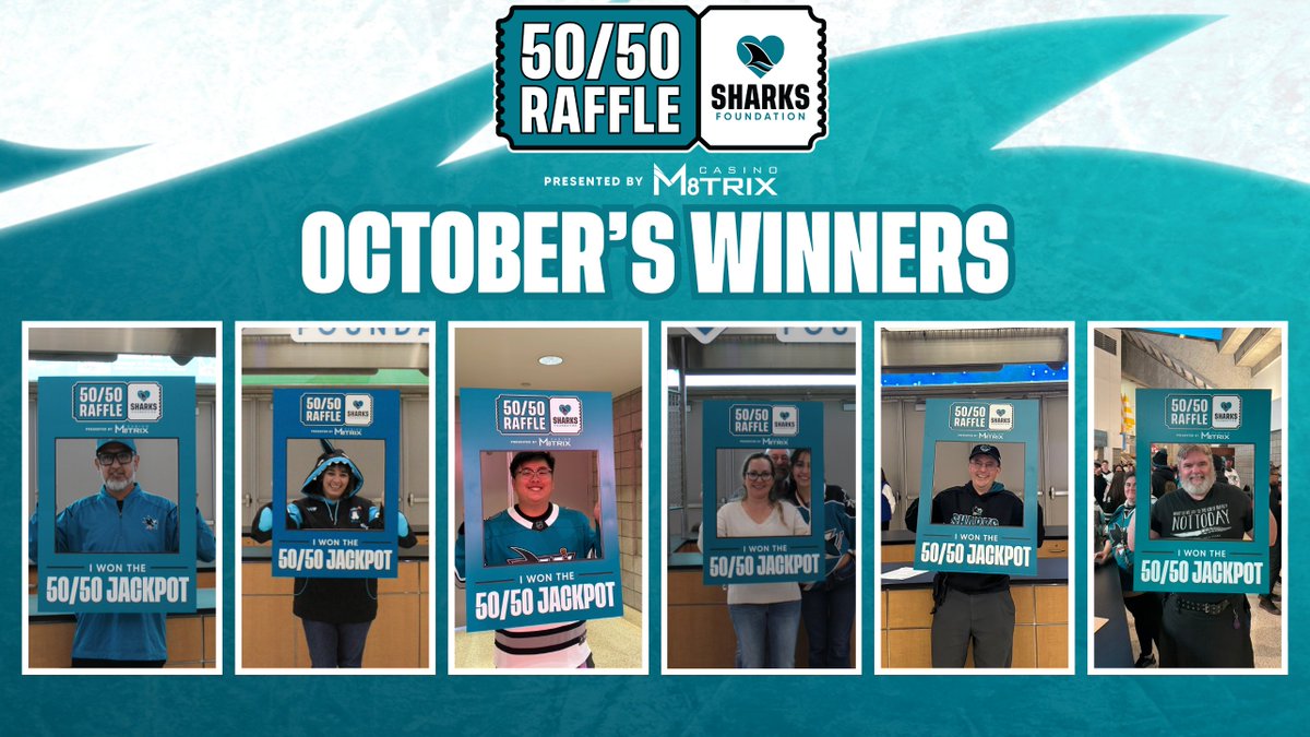 October’s 50/50 winners took home over $42,000! Will you be next? 🎟️ Play at any Sharks home game, presented by <a href="/Casino_M8TRIX/">Casino M8trix</a>.