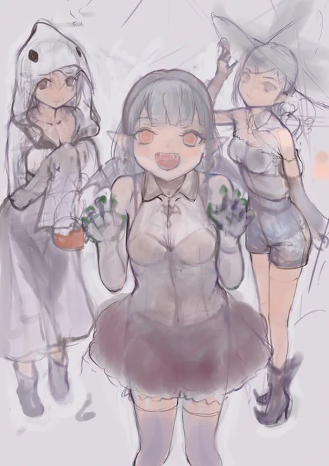 ハロウィーンのイラストpixivにもアップしました。 こちらはサイズアップ版、ラフ、線画の順でアップしています。 (1/1)