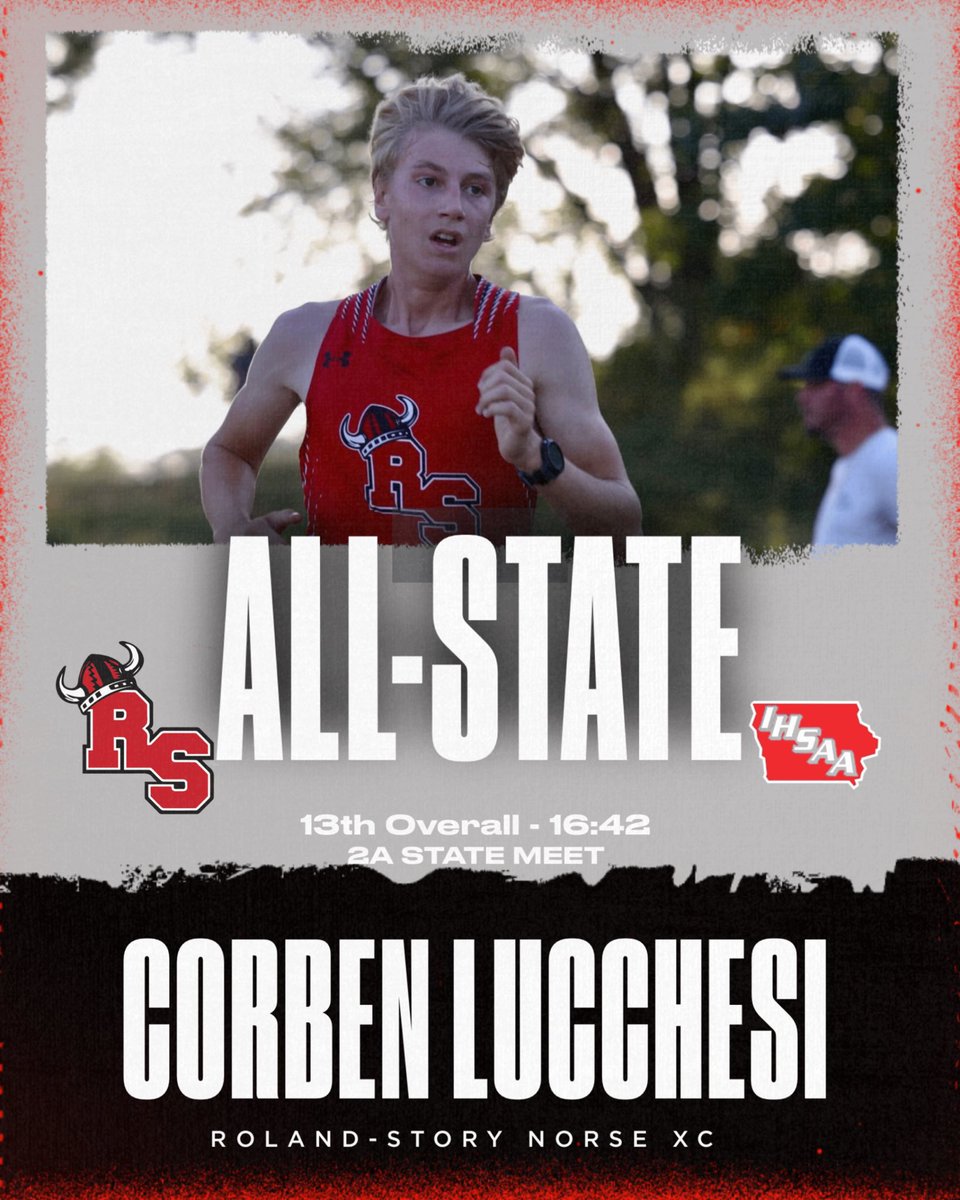 Congrats to Norsemen junior Corben (CJ) Lucchesi on placing 13th today in blustery conditions at the Class 2A State Meet in Fort Dodge. 

His placement garners ALL-STATE recognition by the Iowa HS Athletic Association. 

A tremendous cap to a tremendous season for Corben!
#iahsxc