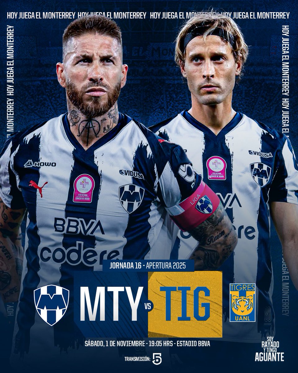 AguanteRayado's tweet photo. ¡HOY JUEGA EL MONTERREY!

Hoy jugamos la jornada 16 del Apertura 2025 contra Tigres. 

¡VAMOS RAYADOS! https://t.co/1PwMWullVu