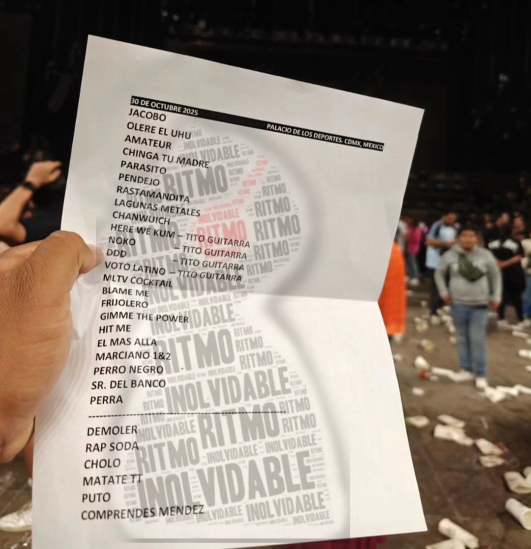 RitmoInolvi's tweet image. MOLOTOV - PALACIO DE LOS DEPORTES 

¿Cuáles fueron tus mejores momentos del show?
🔝Top mejores momentos del show:
1️⃣Noko
2️⃣Dance and dense denso 
3️⃣Comprendes mendez
⏱️Duración del show: 2 horas 
📍 Palacio de los Deportes ⭐⭐⭐⭐⭐
📄Setlist ✅

#setlist
#molotov 
#concierto