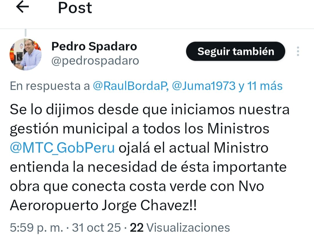 Finalmente admite que está de acuerdo con la construcción de la Vía Elevada Santa Rosa existiendo otras alternativas. A la llamada #mancomunidaddelcallao nunca le importo la opinión de los chalacos.