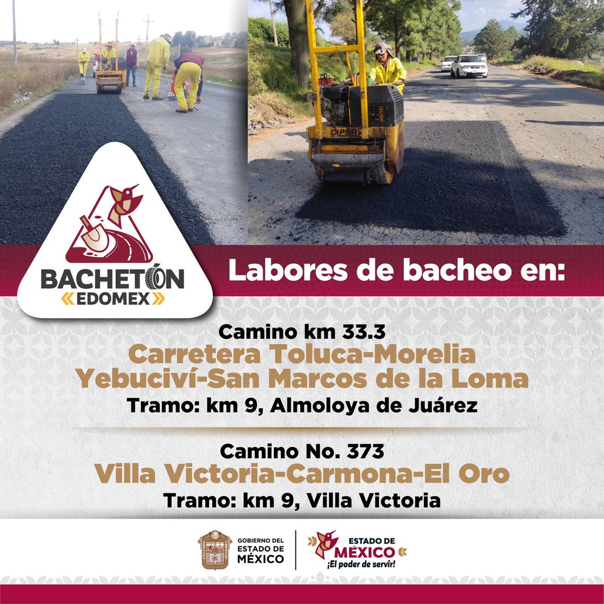 AmbienteEdomex's tweet image. Con #ElPoderDeServir, en el #EdoMéx trabajamos en los municipios de Almoloya de Juárez y Villa Victoria, con el programa #BachetónEdoMex, para mejorar las carreteras de nuestra entidad.