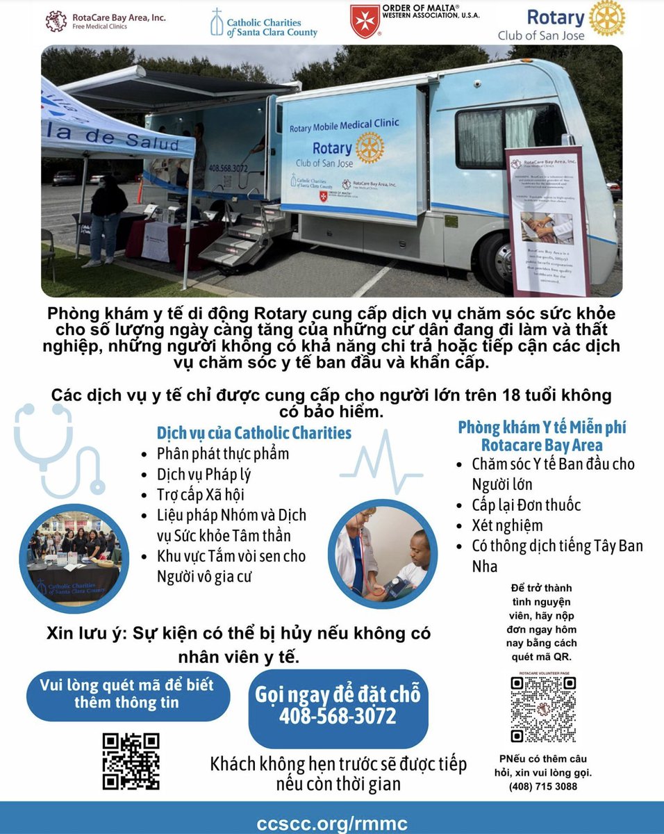Do you need medical care but don’t have insurance? The Rotary Mobile Medical Clinic provides FREE medical services to those in need.
For further information regarding our events and services, kindly visit our website at bit.ly/4iRp7RV.
#FreeMedicalCare #rotacarebayarea
