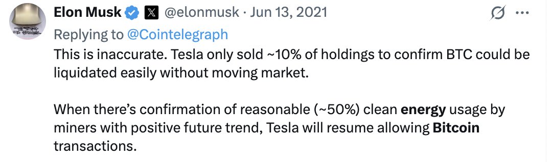 There is. 
<a href="/telsa/">telsa</a> hasn't.

Source: Cambridge University (same source Musk used as justification for suspending payments" Bitcoin mining now 52.4% clean energy powered)
jbs.cam.ac.uk/2025/cambridge…