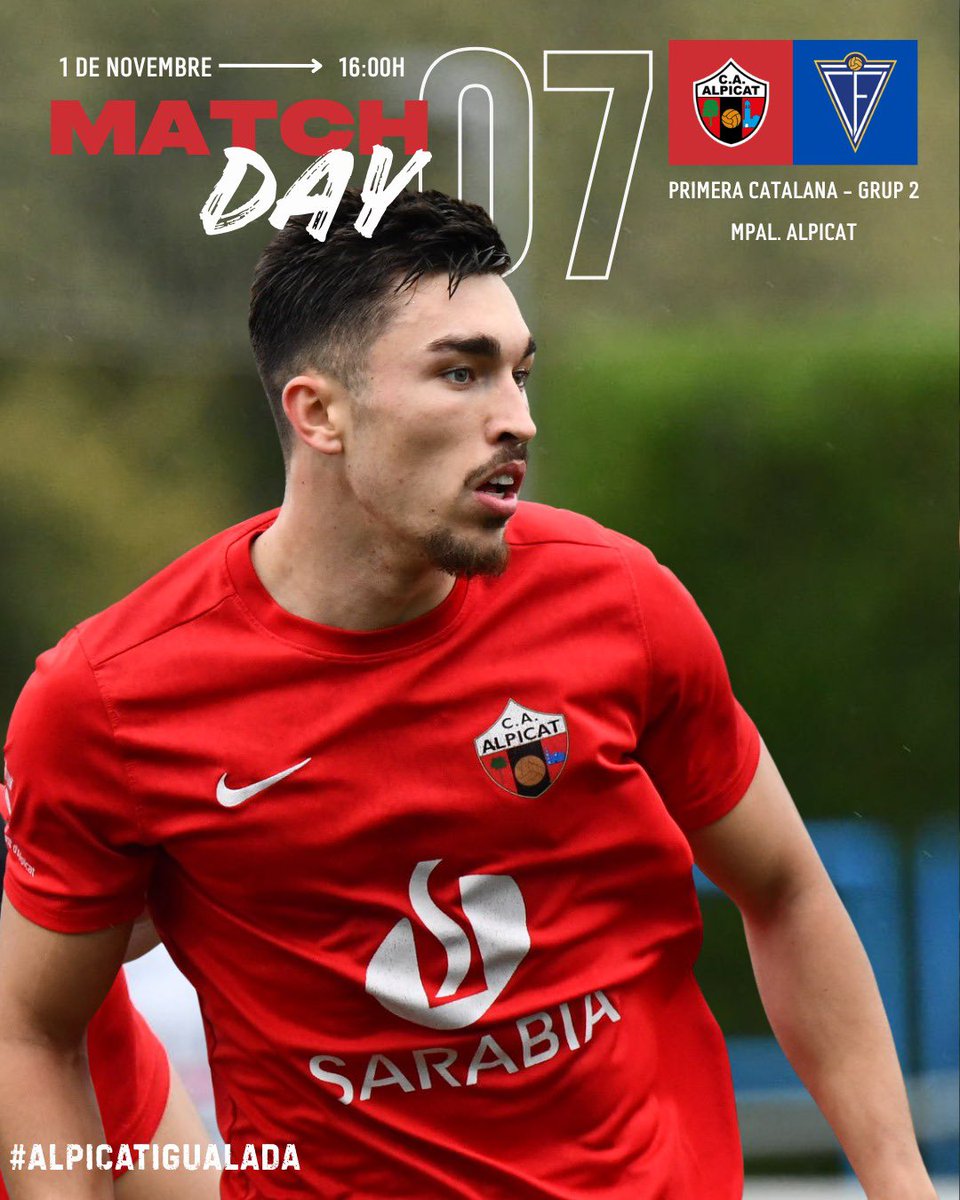#DIADEPARTIT ⚽

🗓️ Dissabte, 01/11/25
⚽ Jornada 7
🆚 CF Igualada
🕔 16:00h
📍 Mpal. Alpicat

🔴🔴🔴🔴🔴
#GoReds 💪
#1cat2
#futbolcat