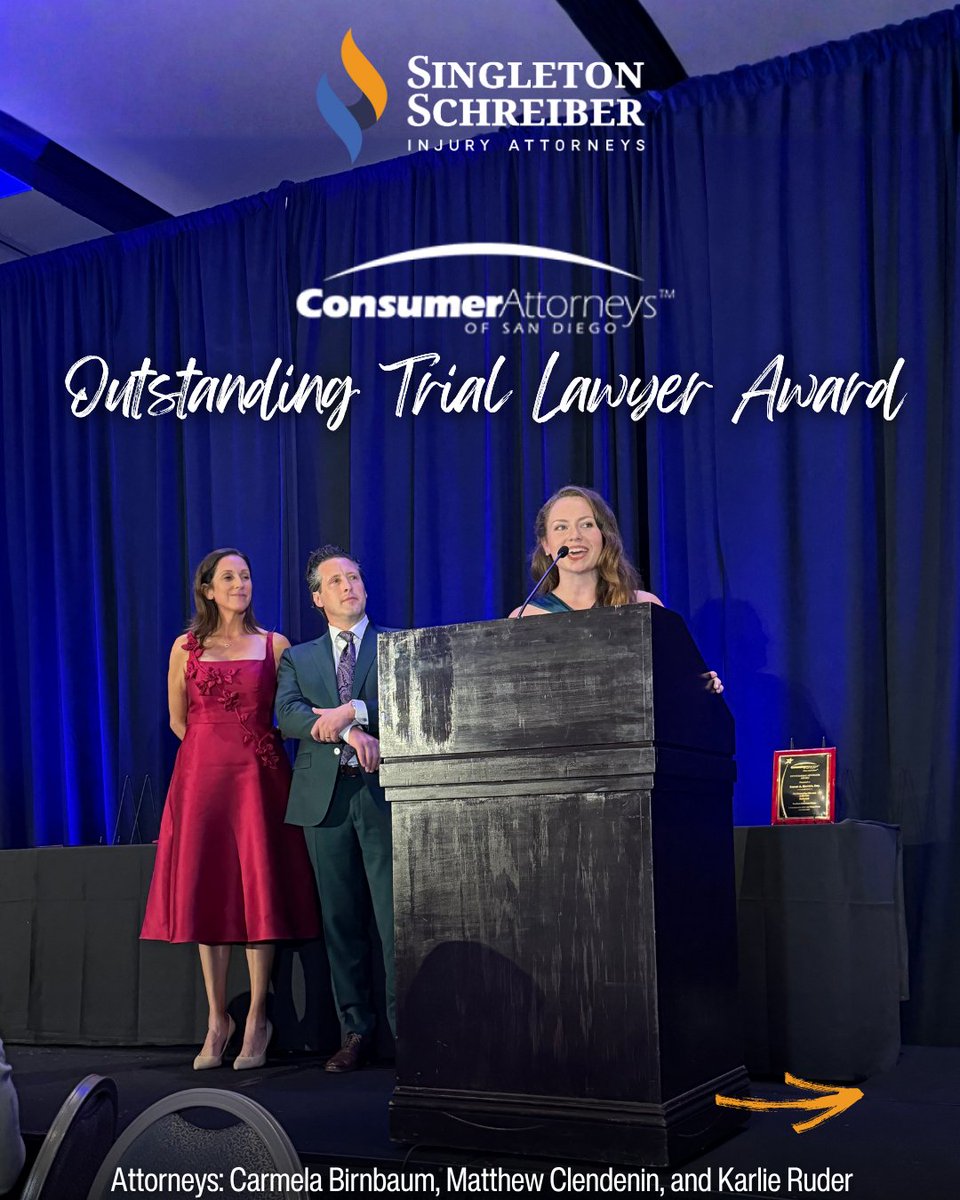 SingletonShreib's tweet image. Honored to recognize Carmela Birnbaum, Matthew Clendenin, and Karlie Ruder for earning the CASD Outstanding Trial Lawyer Award after securing justice in a crosswalk injury case with a $13.7M verdict. Congrats to CASD for raising $67K for Al Otro Lado.