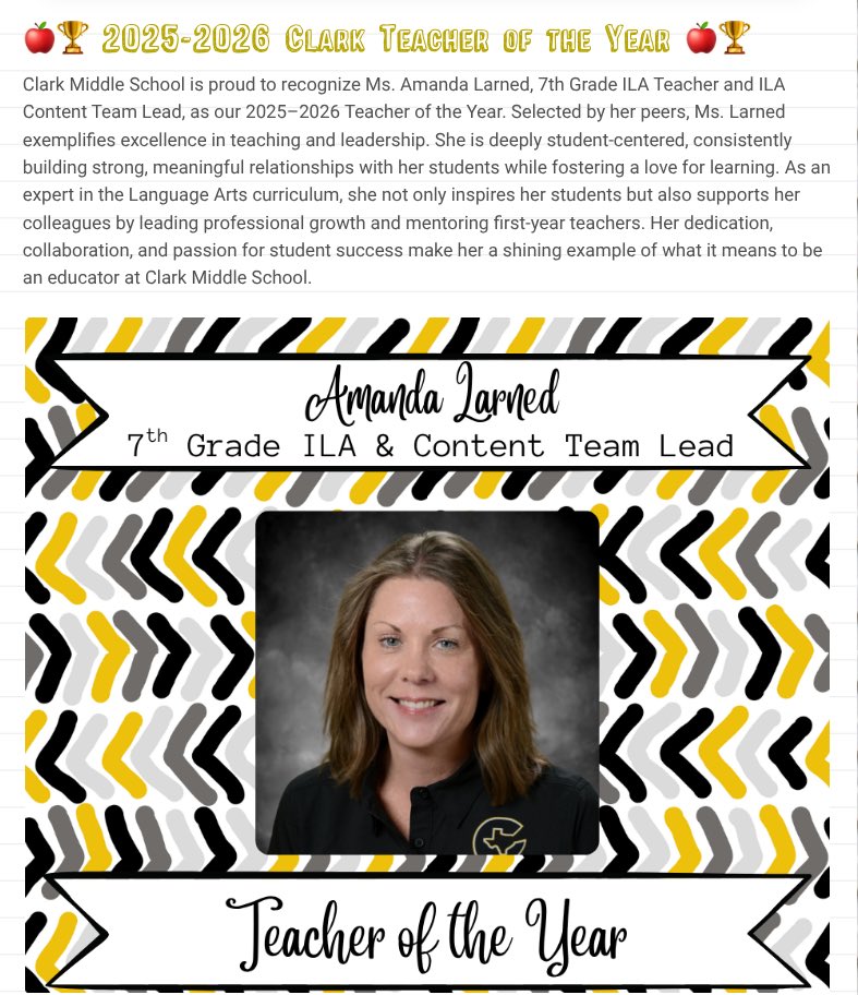 Such an honor to be named Teacher of the Year for our campus!