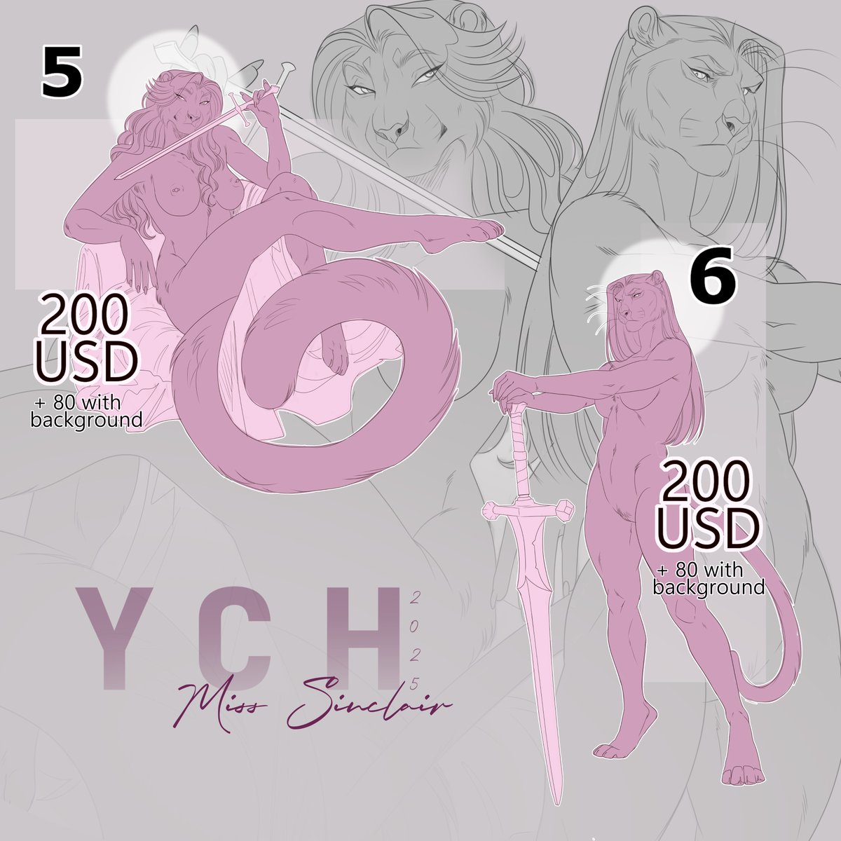 November Pinup YCH's - Sale

Rules:
- Females Only
- Comment or DM to Claim
-Any changes (adding items, armor or clothes) will cost extra. Ask first!
- Any species (complex characters will cost more)
- Payment via Paypal!
Patreon members receive a discount!
