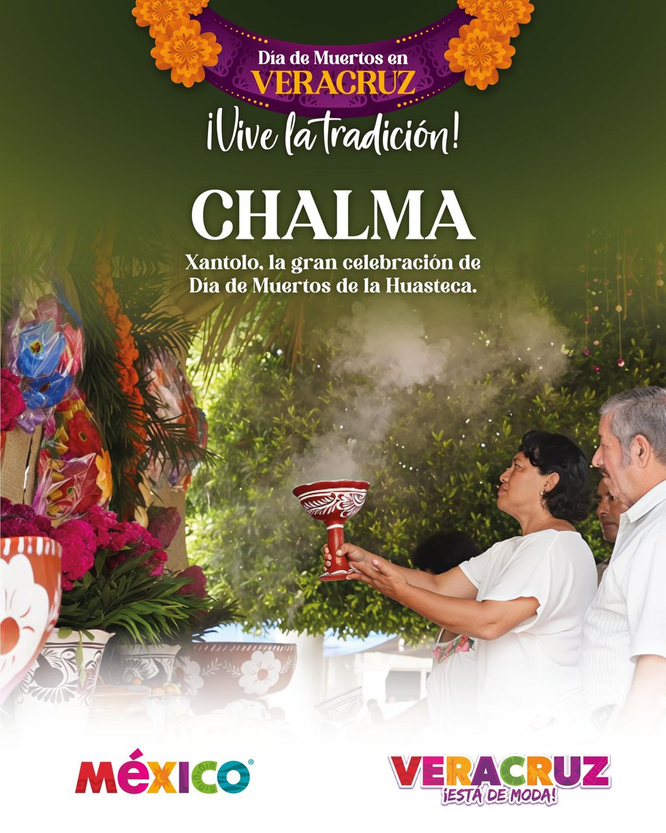 VeracruzTurismo's tweet image. 💀 ¡Vive la magia del Xantolo en Chalma!

Entre caminos de cempasúchil, velas y música que celebra la vida, 🌼🕯️🎵 descubre la calidez de su gente y los sabores de su tierra.

Una tradición que late con el corazón de Veracruz. ❤️

#VeracruzEstáDeModa ✨