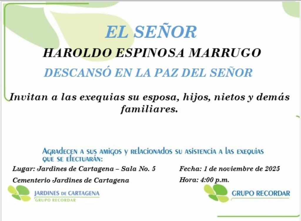Desde la Fundación Convite Colombia queremos expresar nuestras condolencias a nuestro amigo y colaborador Haroldo Espinosa, por el sensible fallecimiento de su señor padre, extensivas nuestras palabra, a toda su familia.