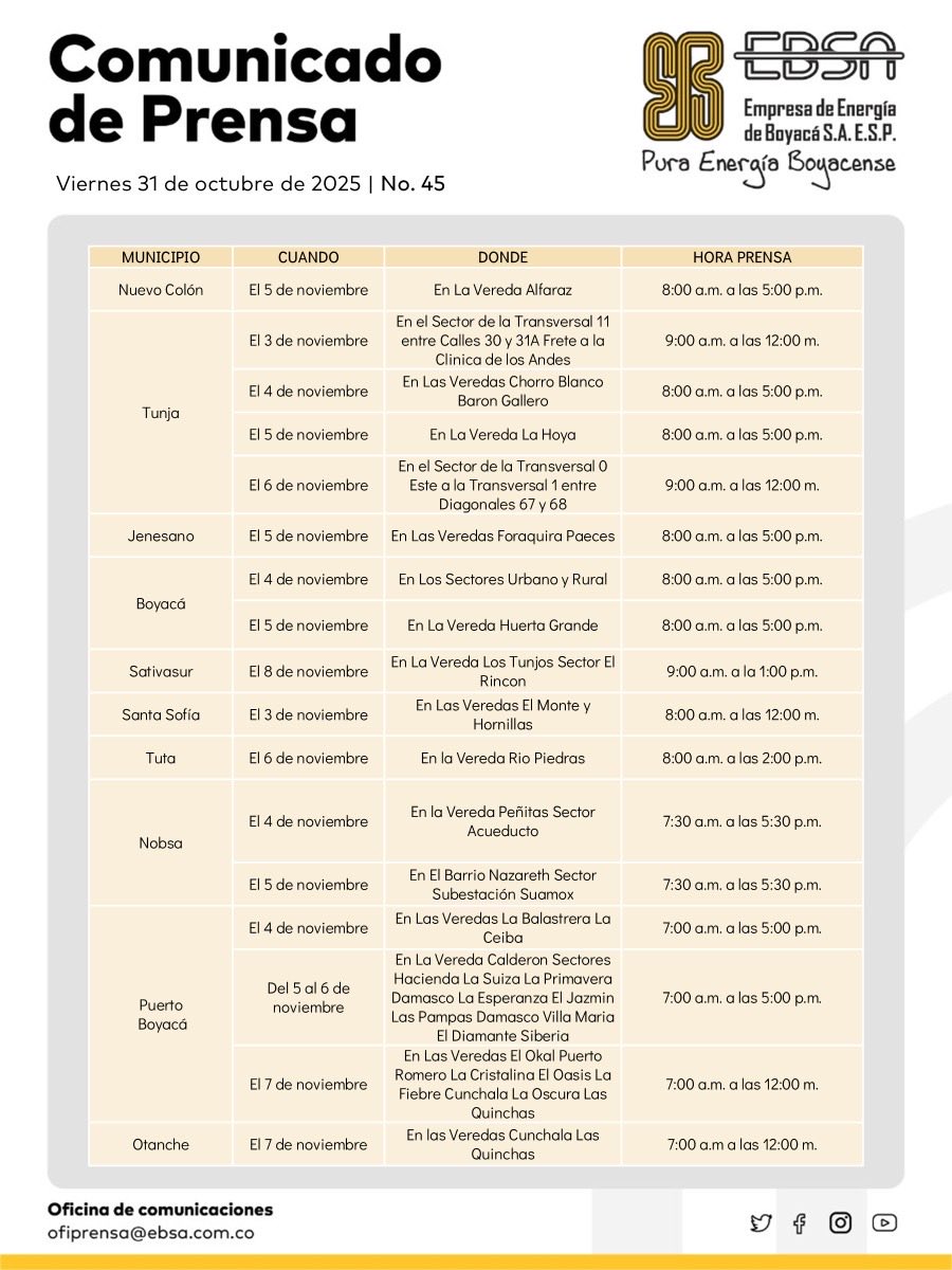 ⚡*#EBSAInforma* || Interrupciones de energía de la próxima semana esenciales para garantizar la calidad y continuidad del servicio de energía